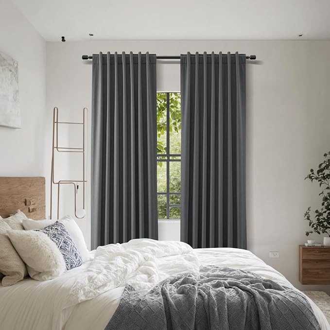 Guken 100% Blackout Curtains 108 Inch Length 2 Panels Set for Living Room Bedroom Back Tab Thermal Insulated Black Out Linen Drapes Room Darkening Blazer Grey,52x108