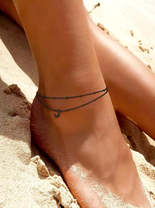 FaithHeart Initial Ankle Bracelets for Women, Waterproof 14k Gold Plated Initial Anklets Non Tarnish Stainless Steel Cute Layered Anklet Summer Beach Jewelry