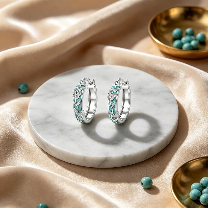 Opal/Turquoise Huggie Earrings 925 Sterling Silver Opal/Turquoise Small Animal Huggie Hoop Earrings Animal Huggies Earring Jewelry Gifts for Women Mom Her