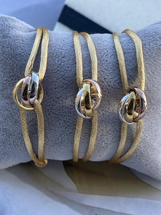 Joy-D 3 Rings Bracelet - String Bracelet with 3 Colors Rings, Adjustable Cord, High Quality Women&Men Bracelet, Gold Jewelry, Perfect Gift for Her&Him