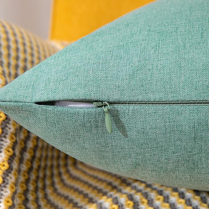 MIULEE Pack of 2 Decorative Outdoor Solid Waterproof Throw Pillow Covers Spring Faux Linen Garden Farmhouse Cushion Cases for Summer Patio Tent Balcony Couch Sofa 12x12 Inch Teal