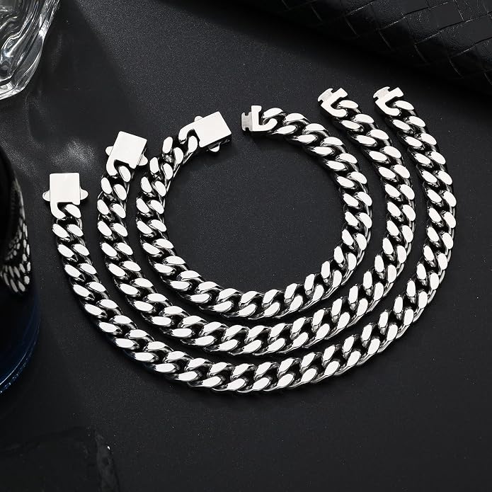 Stainless Steel Cuban Link Bracelet for Men - Gold/Silver Plated Miami Curb Chains Bracelet - Cuban Hand Chain Wrist Bracelet Hip Hop Jewelry, 9mm/11mm Width, 7.5"/8.3"/9"