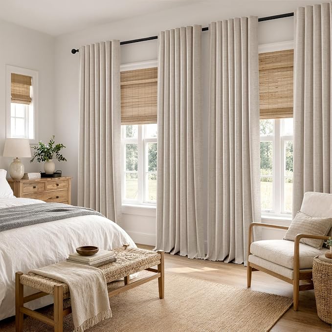MIULEE 100% Blackout Linen Curtains for Bedroom 42 x 72 Inch Taupe 2 Panels | Thermal Insulated, Room Darkening Drapes for Living Room, Back Tab Rod Pocket Pinch Pleated, Solid Luxury Decor