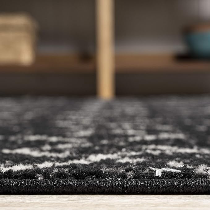JONATHAN Y Boho Vintage Diamond Black/Ivory Square Area Rug 4X4 ft, Moroccan Hype for Living Room, Bedroom, Kitchen, Office, Easy-Cleaning, High Traffic, Pet-Friendly, Non-Shedding (MOH101D-4SQ)