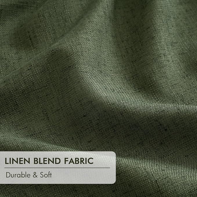 MIULEE Olive Green Pinch Pleated 100% Blackout Linen Curtains 90 Inch Length 2 Panels Set, Black Out Memory Trained Pleat Curtains Light Blocking Room Darkening Drapes for Bedroom Living Room Window