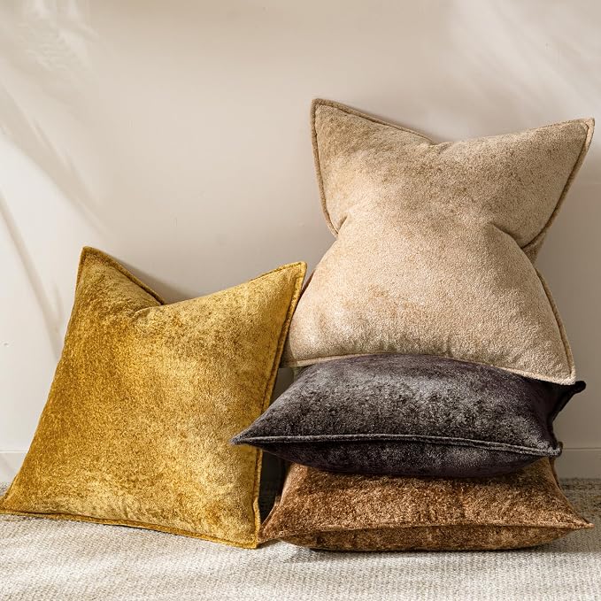 a moment Throw Pillow Covers 16X16 Inch 4 Packs,Soft Velvet Decorative Pillow Cases with 3D Ice Flower,Texture Modern Accent Cushion Covers for Sofa Couch Home Decor Dusty Gold