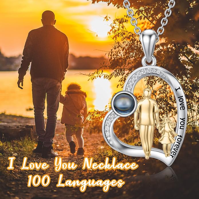 PROESS S925 Sterling Silver Daughter Heart Pendant Necklace from Dad Mom I Love You Forever Jewelry