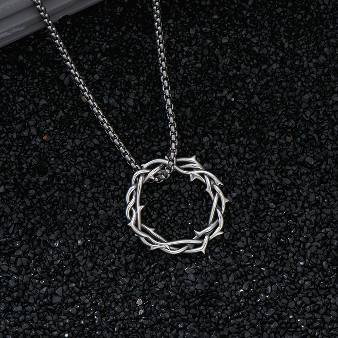 Crown of Thorns Necklace for Men 925 Sterling Silver Nail Cross Necklace Pendant Religious Christian Jewelry Valentines Day Gifts for Men