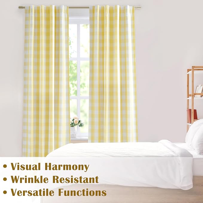 Full Blackout Yellow White Buffalo Plaid Curtains 72 Inch | Country Gingham Checkered Drapes for Bedroom Living Room,Thermal Insulated Window Treatment,Rod Pocket Back Tabs,40"Wx72"Lx2