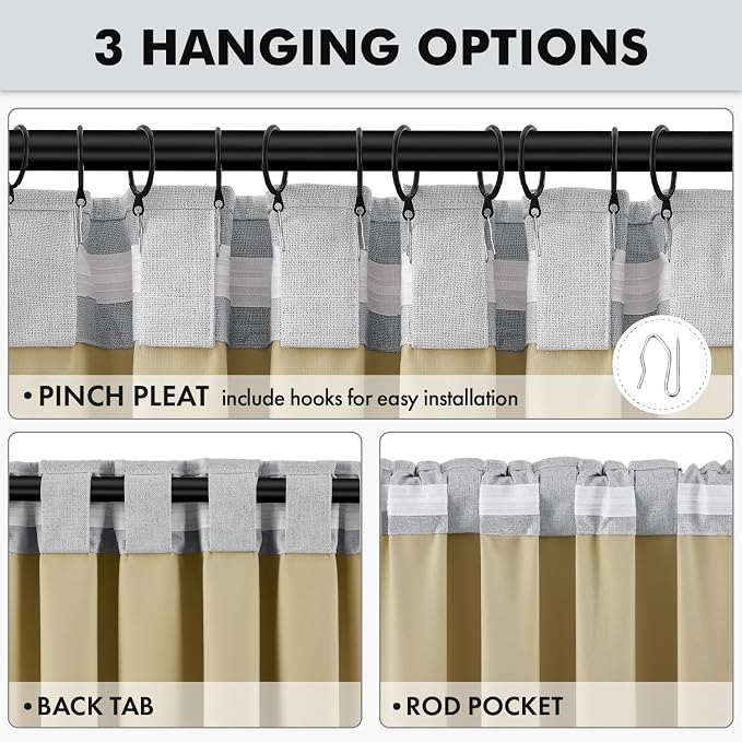 MIULEE 100% Blackout Linen Curtains for Bedroom 42 x 90 Inch Grey 2 Panels | Thermal Insulated, Room Darkening Drapes for Living Room, Back Tab Rod Pocket Pinch Pleated, Solid Luxury Decor