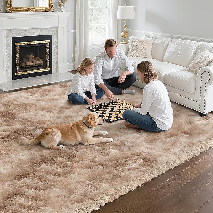 yongyangjuxin Fluffy Rug Shag Area Rug, Mottling Beige 6x9 Area Rugs for Living Room, Large Shag Area Rugs for Bedroom Room Home Decor, Upgrade Anti-Skid Rectangular Fuzzy Rugs