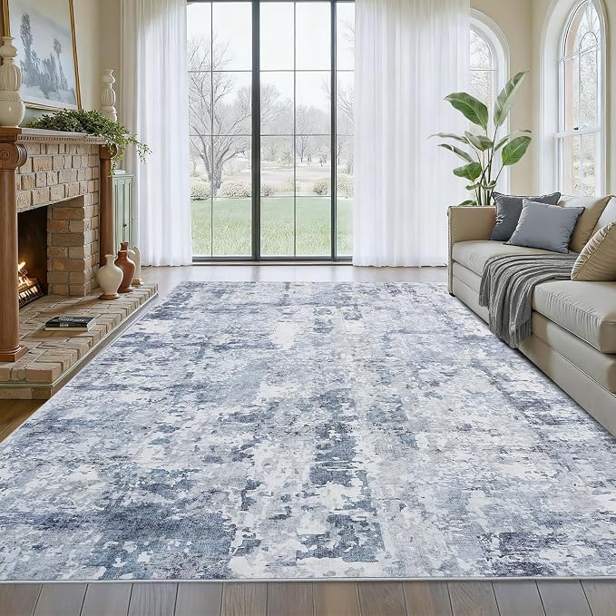 GarveeHome 5x7 Abstract Area Rugs Blue Washable Living Room Bedroom Rug | Large Modern Low Pile Non Slip Floor Mat Carpet Indoor Accent Rug for Dining Room Playroom Nursery Home Decor