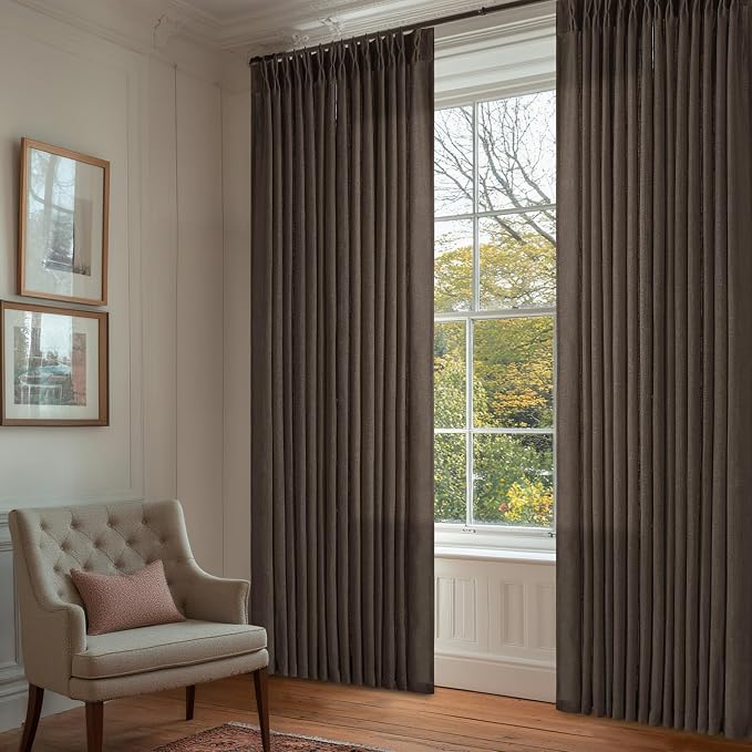 Dark Chocolate 90 Inch Pinch Pleated Semi Sheer Linen Curtains 2 Panels | for Living Room Bedroom, Memory Training Shaped, Light Filtering, Pinch Pleat Drapes with Hooks Rings, Window Curtains 40x90