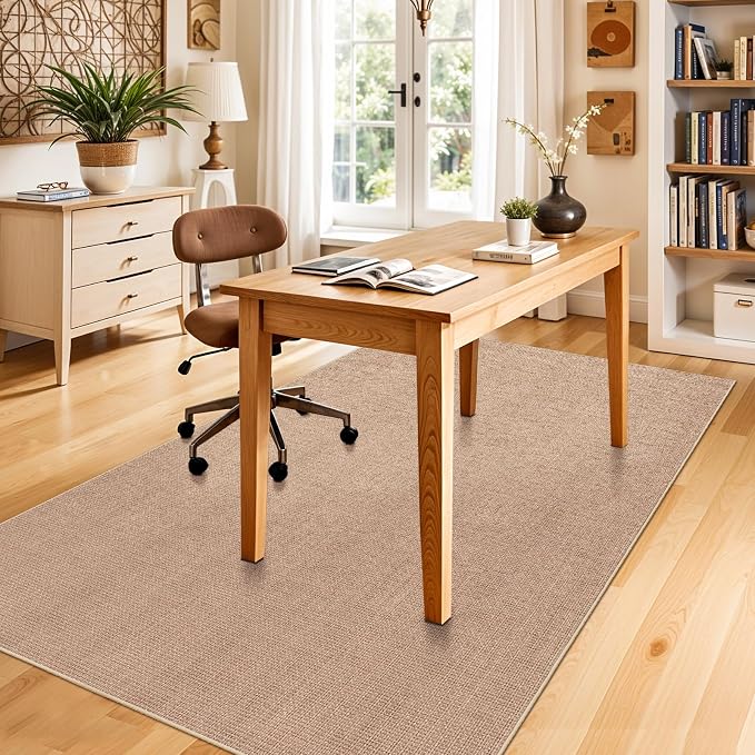 4x6 Jute Area Rug Washable: Non-Slip Indoor Floor Mat for Entryway Kitchen | Thin Low Pile Durable Braided Woven Carpet for Living Room Dining Room Bedroom - Farmhouse Textured Classic Decor (Beige,4x6)