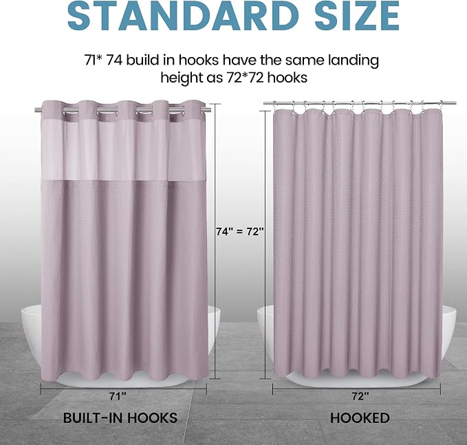EUTXL Heavyweight Lavender No Hook Shower Curtain with Snap in Liner,256GSM Waffle Weave Shower Curtains for Bathroom,71W x 74H