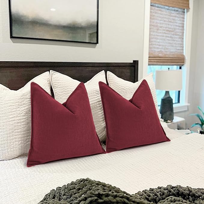 ZWJD Burgundy Pillow Covers 24x24 Set of 2 Chenille Throw Pillow Covers with Elegant Design Soft and Luxurious Decorative Throw Pillows for Couch, Bed, and Home Decor