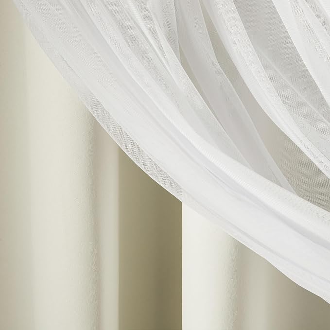 TOWN & COUNTRY LUXE Talia Double Layer Indoor Curtains, Sheer and Room Darkening Blackout, Grommet Top, Energy Efficient, 2-Pack Set, 52"x63", Vanilla