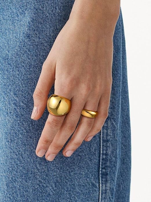 U7 Chunky Gold Dome Rings for Women, Stainless Steel/18KGold Plated/Black Statement Ring Non Tarnish Women Rings, Size 7-12