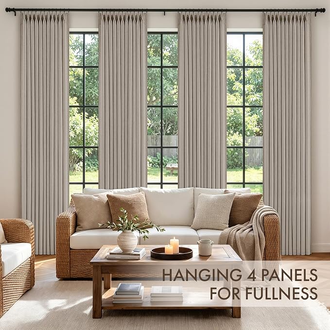 MIULEE 4 Panels Set Taupe Pinch Pleated Linen Curtains 108 Inches Length for Living Room Bedroom, Extra Long Pinch Pleat Drapes Back Tab Light Filtering Burlywood Brich Foor to Ceiling Curtains