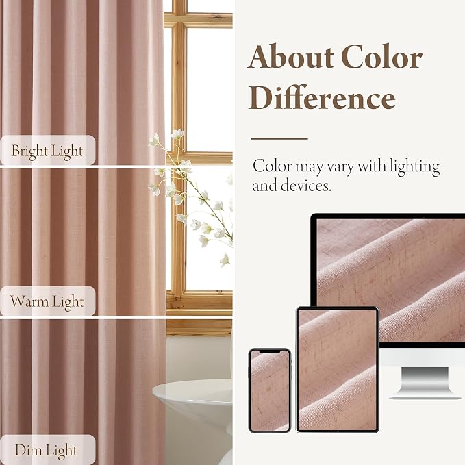 RYB HOME Pink Blackout Pinch Pleated Linen Curtains, 100% Blackout Thermal Insulated Textured Neutral Curtains for Girls Baby Kids Room, 40" W x L84 L, 2 Panels Set