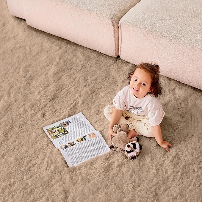 OPPODREAM 4ft Beige Circle Rug for Bedroom, Ultra-Soft Round Rugs 4-ft for Living Room, Fluffy Carpet for Nursery, Kids, Girl, Boy, Baby, Plush, Fuzzy, Shag, Shaggy, Cute Home Decor