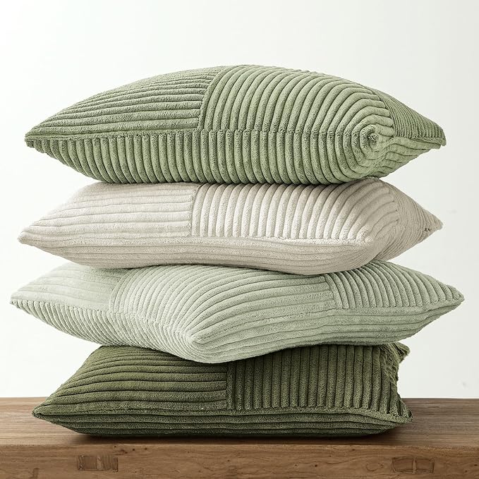 MIULEE Summer Light Green Decorative Throw Pillow Covers 18x18 Inch Set of 4 Boho Farmhouse Cushion Covers Mordern Classic Pillow Cases Soft Corduroy Gradient Home Decor for Couch Sofa Living Room Bed