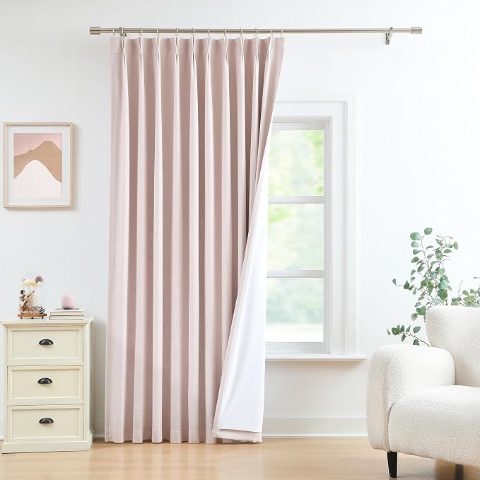 WEST LAKE 72 Inch Pink Bailey Pinch Pleated Blackout Curtains for Bedroom | Short FarmhouseTextured Drapes,Backtabs Hook,Lovely Pink French Pleat Window Treatment for Living Room,60"Wx72"L,1 Panel