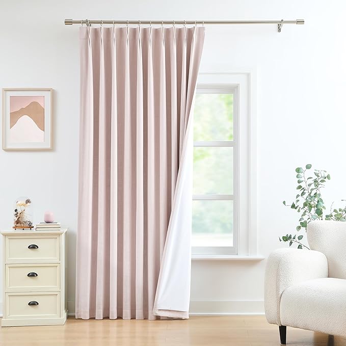 WEST LAKE 102 Inches Pink Bailey Pinch Pleat Blackout Curtains with Liner | Modern Linen Textured Drapes for Bedroom Living Room Patio,Room Darkening Window Treatment,Backtabs,60"Wx102"L,1 Panel