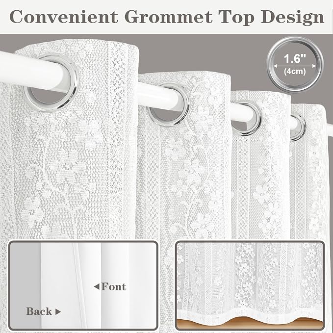 ASPMIZ White Blackout Curtains for Bedroom 63 inch Long, Double Layer Curtains with Lace Overlay, Light Blocking Grommet Drapes for Living Room Thermal Insulated Window Curtain Panels Set of 2, 52x63
