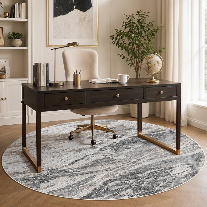 Area Rugs for Living Room: 6ft Round Abstract Washable Rug Modern Neutral Large Soft Stain Resistant Non-Slip for Bedroom Dining Room Indoor Home Office Carpet - Tapue