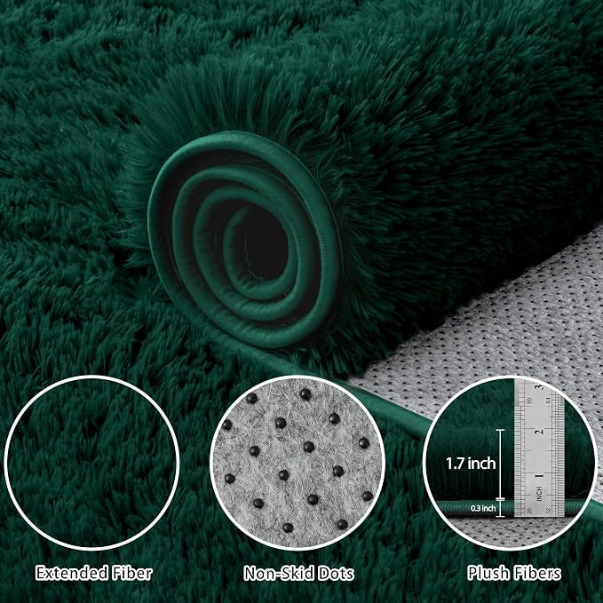 8x10 Area Rug for Living Room:Ultra Soft Fluffy Shag Purple Rugs,Large Fuzzy Plush Indoor Non Slip Carpet Washable Rug for Bedroom Kids Nursery Office Dorm Modern Decor(Dark Green 8'x10')