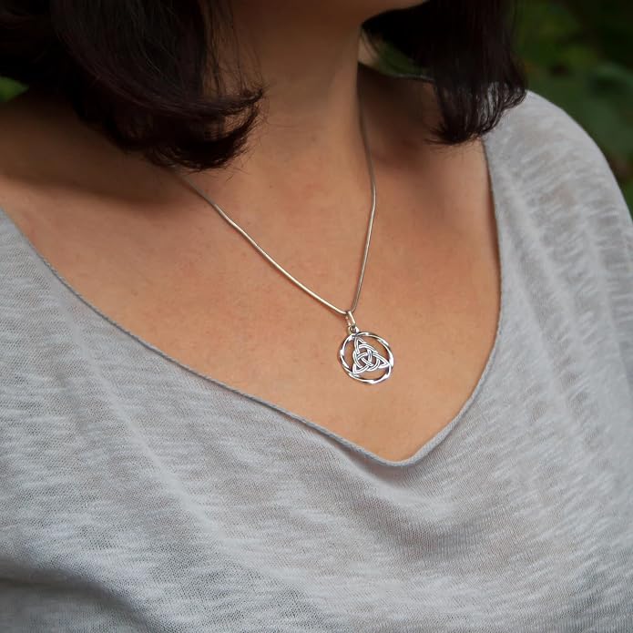 925 Sterling Silver Celtic Knot Necklace - Triquetra Necklace Trinity Knot Pendant - Protection Love Amulet - Irish Pagan Wiccan Jewelry for Women Men - Handmade