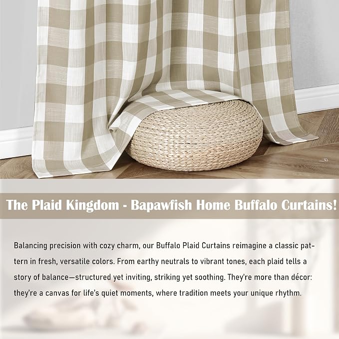 Beige Buffalo Plaid Window Curtain Panel Pairs 63 Inch Long | Tan Geometric Check Rod Pocket Window Treatment,Rustic Farmhouse Drapes for Bedroom Living Room,Yarn Dyed Fabric,40"Wx63"Lx2