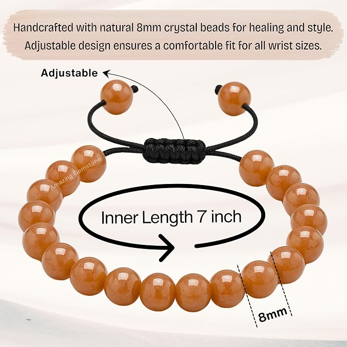 Amazing Gemstone Sunstone Bracelet for Women Men's Gifts - Protection Healing Crystal Bracelet - 8mm Gemstone Beaded Adjustable Bracelet