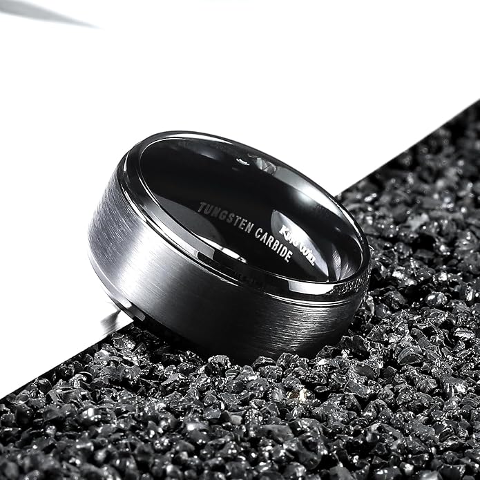 King Will Classic Tungsten Wedding Band for Men, 6/7/8/9/10mm Widths, Polished Finish Step Edge Matte Rings Comfort Fit