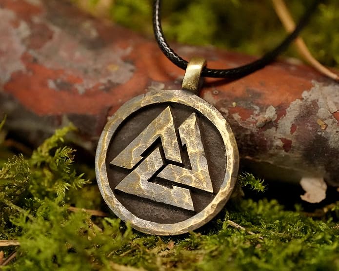 Baldur Jewelry - Valknut Viking Necklace for Men Women - Celtic Viking Norse Jewelry for Men Amulet Pendant Necklace - Brass Valknut Pendant - Jewelry Triangle - Valknut Odin Amulet - Viking Gifts