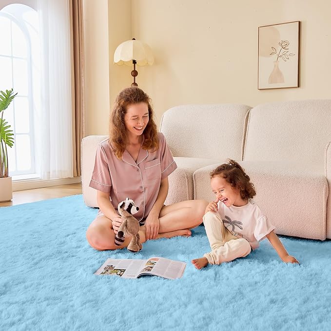 OPPODREAM 8x10 Light Blue Rugs for Bedroom, Ultra-Soft Fluffy Area Rugs for Living Room, 8 x 10 Shag Carpet for Nursery, Kids, Girl, Boy, Baby, Plush, Fuzzy, Shaggy, Cute Home Decor