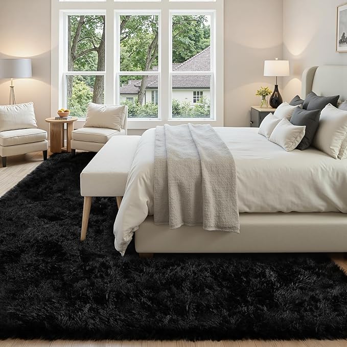 5x7 Area Rug for Living Room, Ultra Soft Fluffy Shag Rugs for Bedroom, Non-Slip Large Fuzzy Plush Rug Indoor Floor Carpet for Nursery Kids Office Dorm Modern Decor, Black