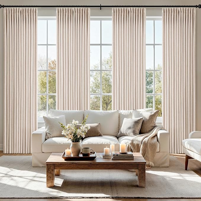 MIULEE Pinch Pleated Thick Linen Curtains 84 Inch Long 4 Panels Set Back Tab Memory Trained Pinch Pleat Semi Sheer Light Filtering Privacy Curtains Let Light in Window Drapes for Living Room Bedroom