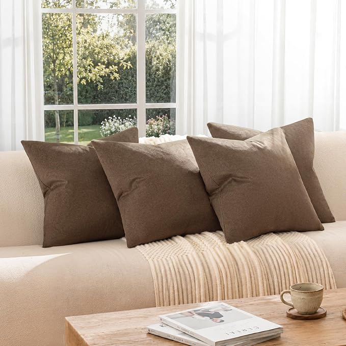 a moment Waterproof Throw Pillow Covers Set of 4,16x16 Inch Outdoor Stain Resistant Pet Friendly Pillowcases Cushion Covers for Patio Sofa and Living Room,Mushroom Brown