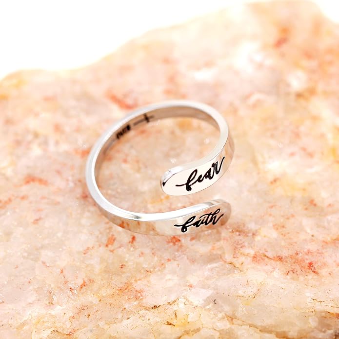 Uloveido Adjustable Inspirational Flying Dandelion Double Stainless Steel Freedom Ring Bands Cool Stacking Gift for Women, Engraving Rings Motivational Gift Y2004