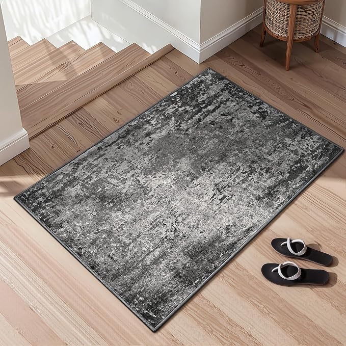 2x5 Black Rug Runners for Hallways Kitchen Runner Rug Non Slip Washable Black Long Runner Rugs with Rubber Backing Soft Abstract Carpet Runner for Bedroom, Kitchen, Bathroom, Entryway
