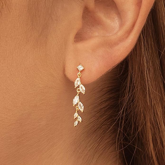 925 Sterling Silver Dainty Hard Wire Threader Dangle Earrings for Women 14k Gold Plated Tassel Threader Pull Through Long Half Hoop Earring Wedding Bridal Birthday Jewelry Gifts