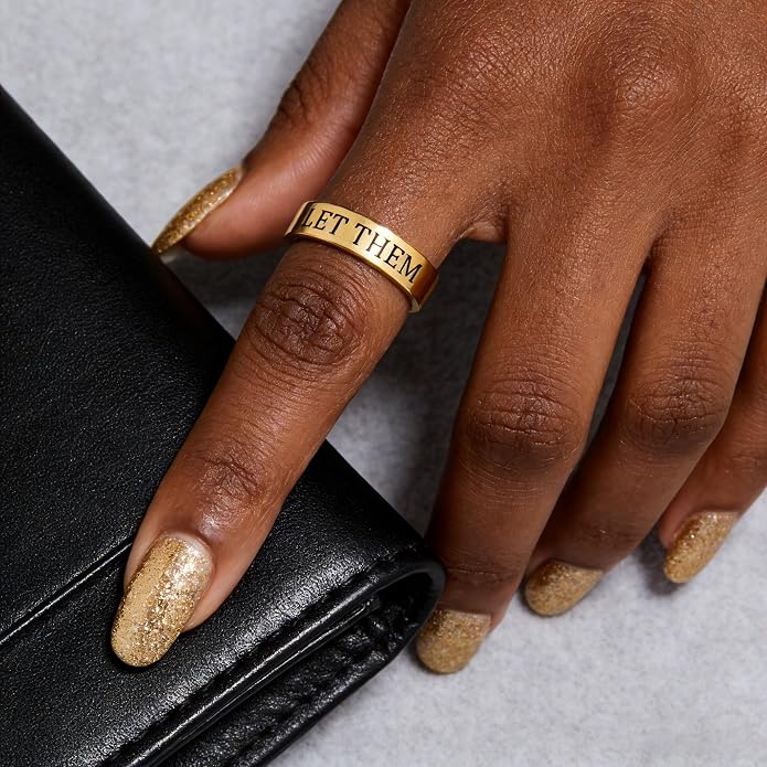 Let Them Band Ring for Women Men, Self Worth Motivation Ring Stainless Steel Engraving Stackable Rings Inspirational Friendship Gift Jewelry for Sorority Sisters Best Friends