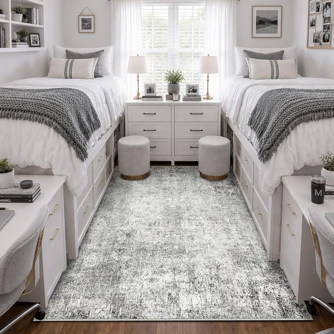 RELEANY Washable Area Rugs 4'x6' Non-Slip Modern Abstract Soft for Living Room Entryway Bedroom Kitchen, Print Pattern, Gray White Grey