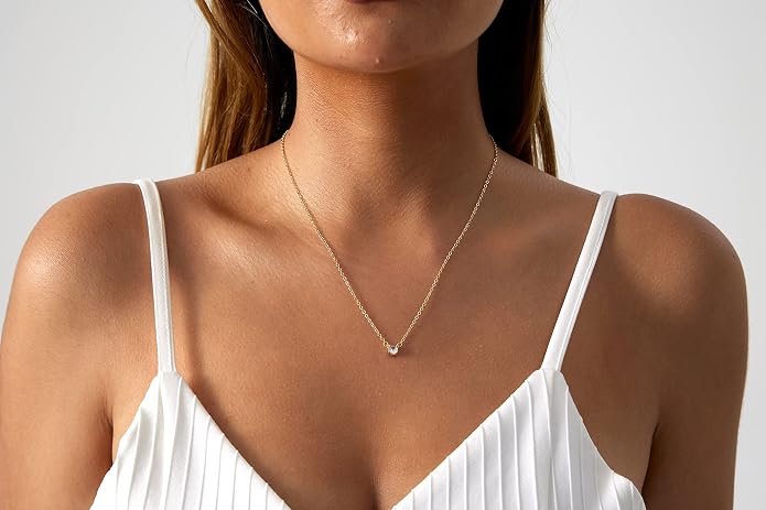 Kyerlyn Cubic Zirconia Choker Heart Shaped Diamond Choker Solitaire Necklace for Women Dainty Gold Filled Tiny CZ Diamond Choker Necklace…