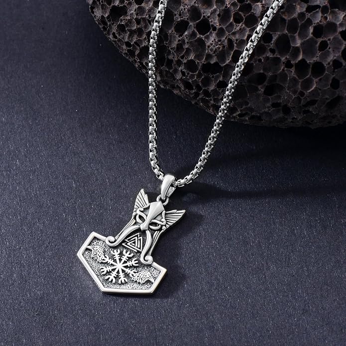 Thors Hammer Necklace 925 Sterling Silver Viking Mjolnir Pendant Mjolnir Jewelry for Men Women
