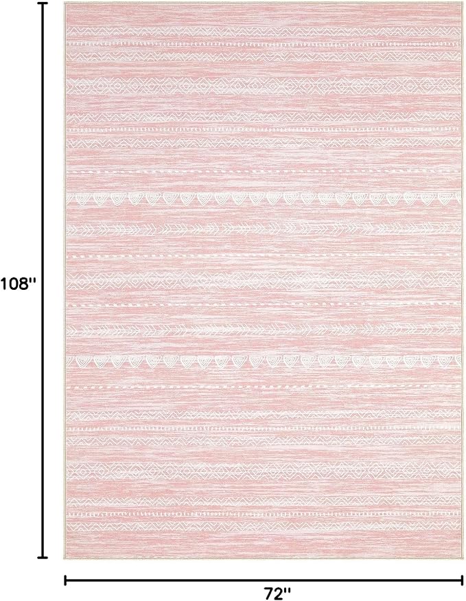 Nakagishi Pink Rugs for Bedroom Girls: 6x9 Washable Boho Large Neutral Cute Soft Area Rug Modern Indoor Floor Non Slip Accent Carpet for Living Room Nursery Kids Playroom Preppy Room Dorm Baby Room