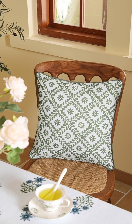 ISAENNE Designer Linen Throw Pillow Cover,Set of 2,18"x18"-Mosella C | French Elegant Square Decor Pillow Cover,Concealed Zipper Design,Floral Pattern,Sofa,Bedroom,Living Room,Lounge Chairs