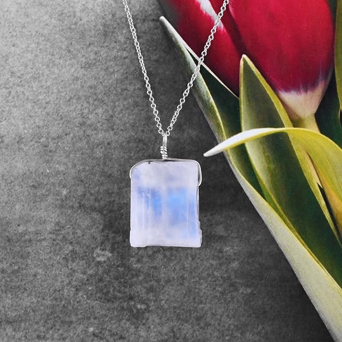 Raw Gemstone Dainty Pendant Necklace for Women, Trendy Healing Chakra Crystal, Birthstone Handmade 925 Sterling Silver Adjustable 18 inch Chain Jewelry, Birthday Gifts